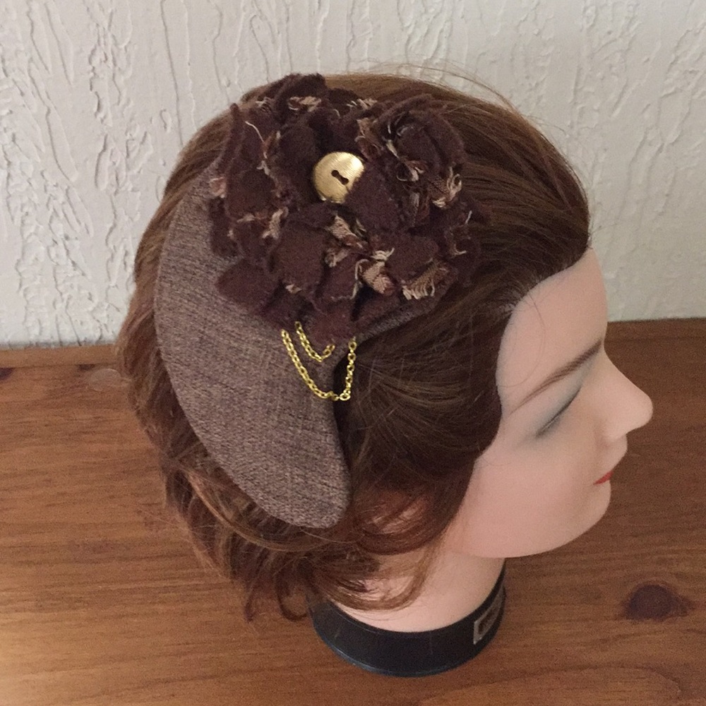 Brown Tweed  up cycled Fascinator